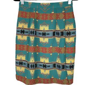 Vintage Sharon Young Western Print Faux Wrap Skirt - Turquoise - Size 4